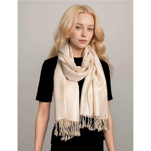 Two-Tone  Paisley Pashmina Scarf – Lightweight Apricot - Picture 5 of 6